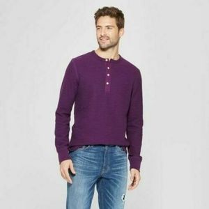 Mens Standard Textured Henley Purple Size Medium